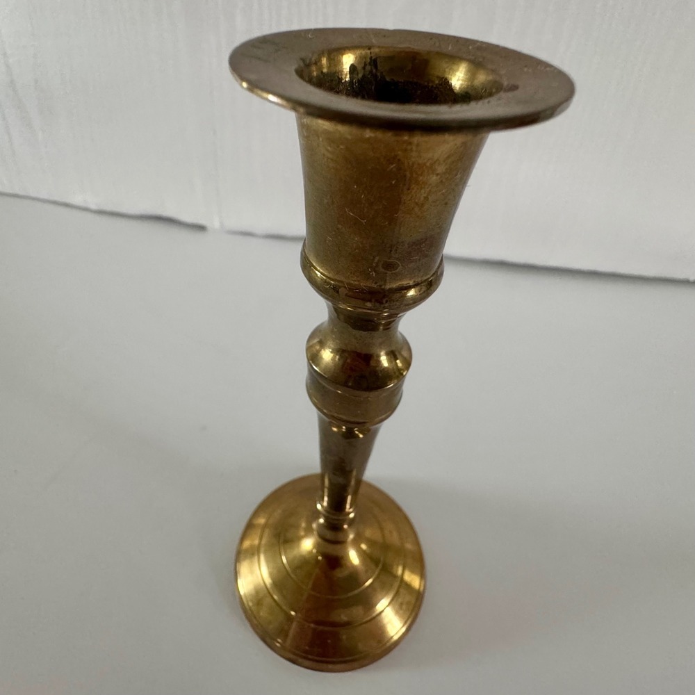 Vintage Solid Brass Taper Candlestick Holder Made in India Traditional Gold 6" - Picture 5 of 5